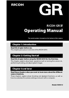 Ricoh GR Digital 4 manual. Camera Instructions.
